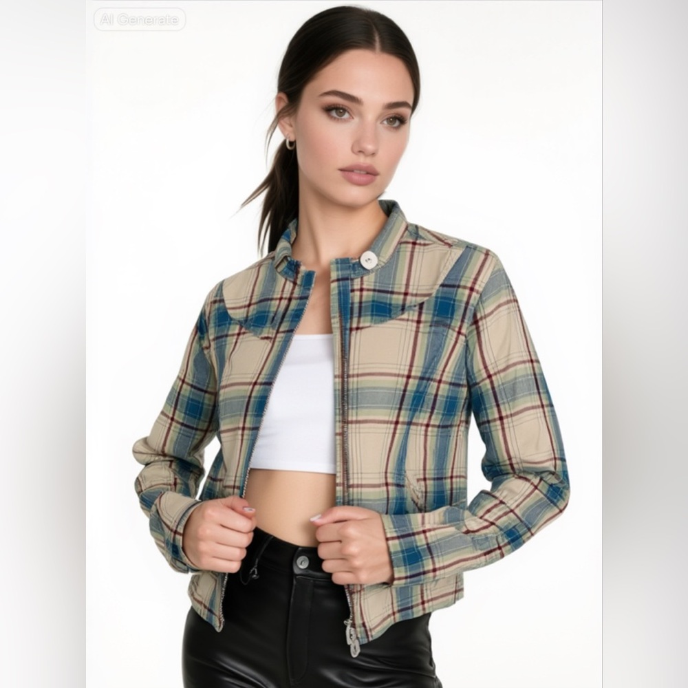 Fossil Blue and Tan Bomber Jacket Casual Style